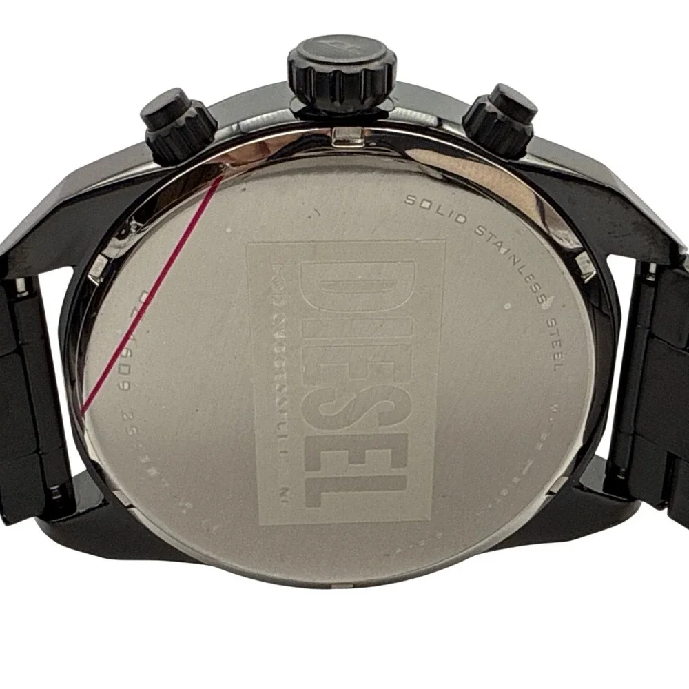 Diesel Mens Spiked Chronograph Watch DZ4609B Black Stainless Steel‎